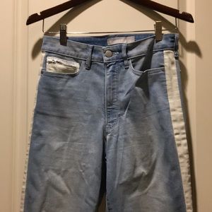 Athleta Sculptek High Waist High Rise Baggy Tuxedo white Stripe detail Jeans 6